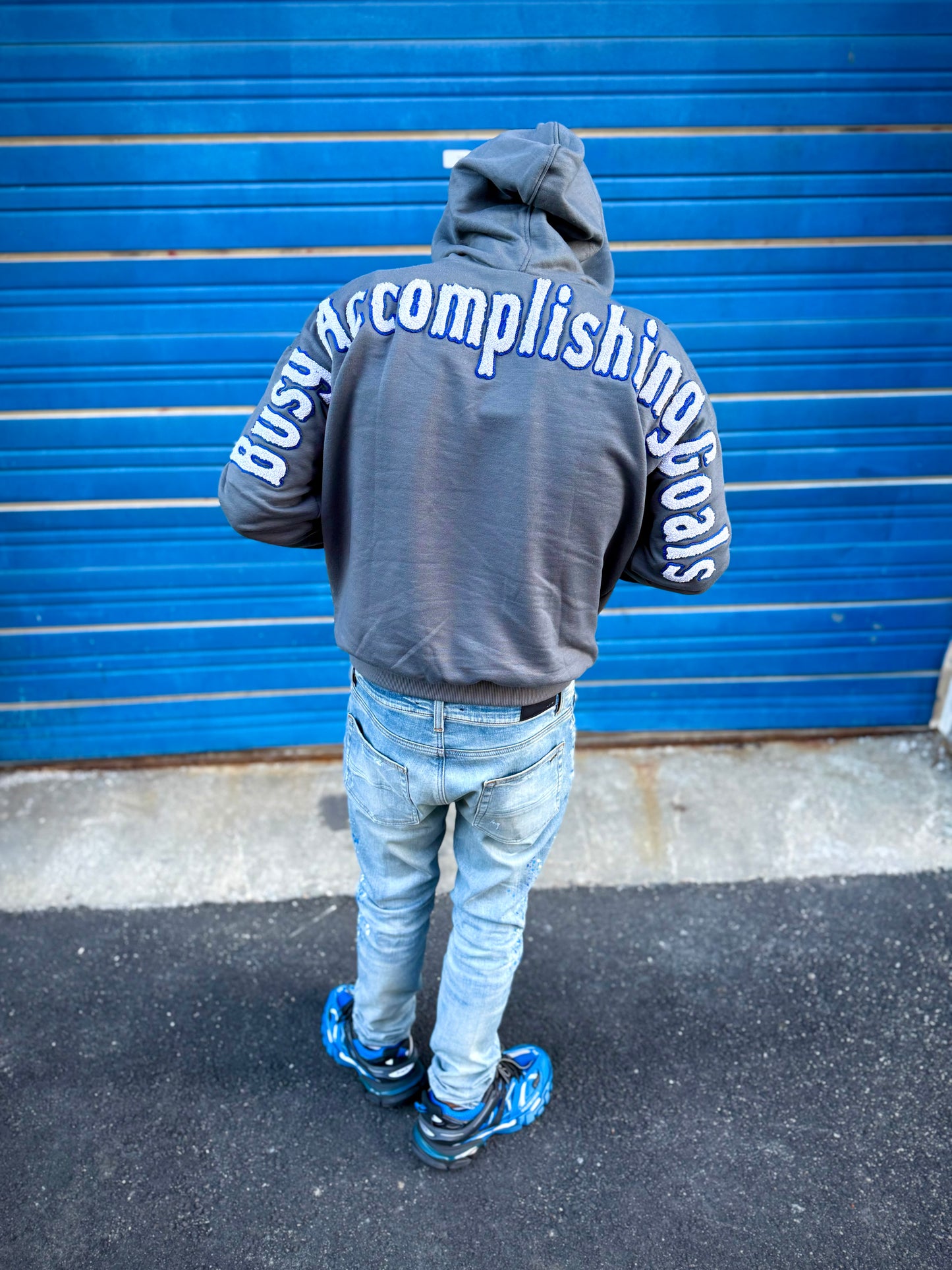 Grey/Royal Blue BAG zip up hoodie